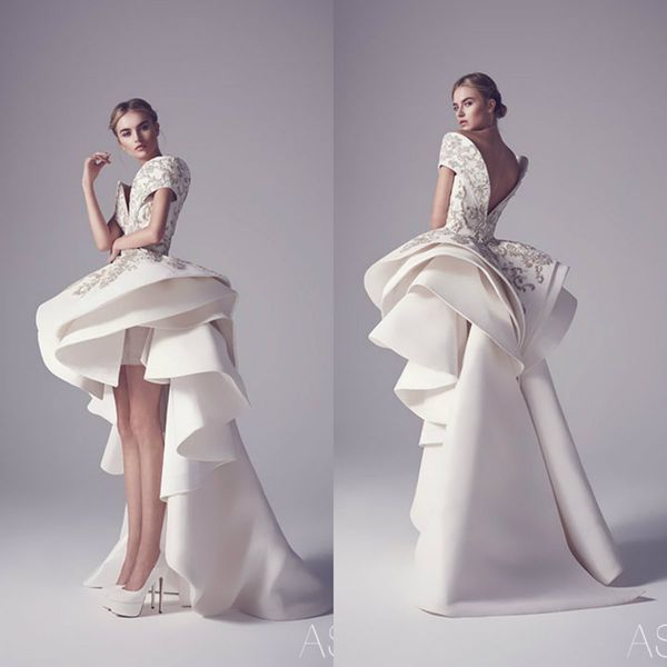 

ashi studio couture evening dresses lace 3d floral applique off shoulder high low prom dress tiered skirts custom made formal party gowns, Black;red