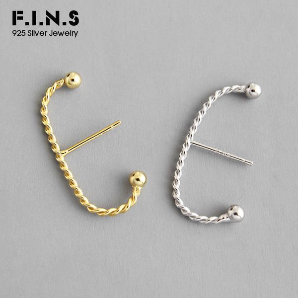 

f.i.n.s korean fashion s925 sterling silver earrings two-tone twist c shaped stud earrings for women minimalist fine jewelry, Golden;silver