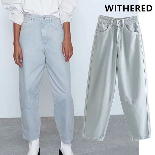 

withered england high street vintage mom jeans woman high waist jeans splicing loose regular boyfriend for women plus size, Blue