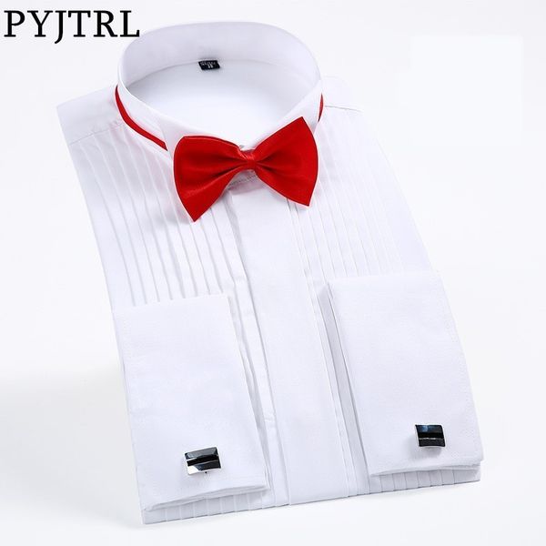 

pyjtrl мужской классический свадебный жених groomsman dress смокинг рубашка джентльмен формальный с длинным рукавом slim fit мужчины сорочка, White;black