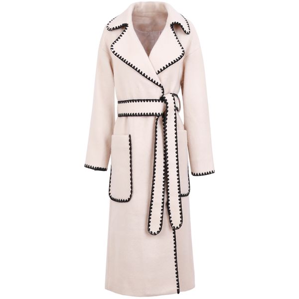 

new winter temperament wool overcoats high-quality woolen coats women medium and long winter coats belted warm woolen, Black