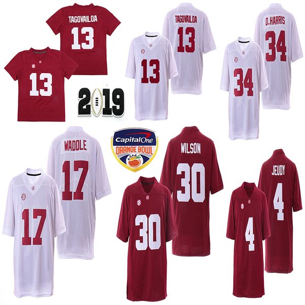 

2019 NCAA 13 Tua Tagovailoa 34 D.Harris 4 Jerry Jeudy 17 Waddle 30 Wilson Orange Bowl Championship Alabama Crimson Tide Football Jersey