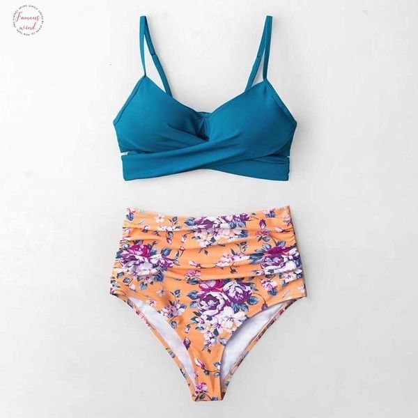 

blue wrap and floral high waisted bikini sets women bikinis push up two pieces swimsuits 2019 girl beach bathing suits, White;black