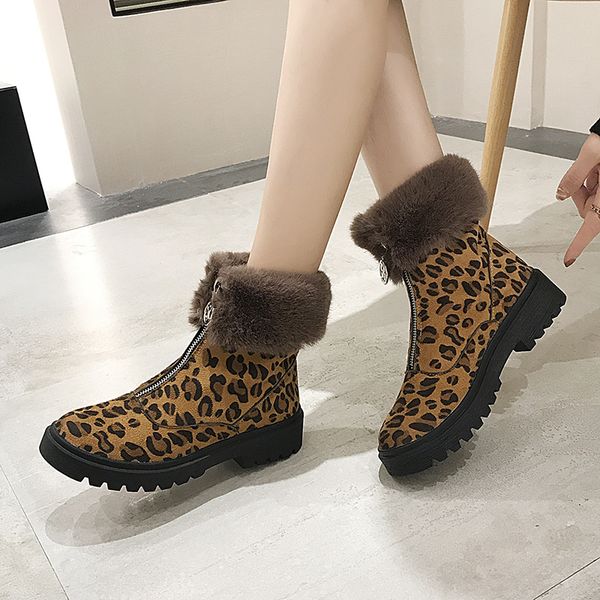 

superior quality winter snow boots woman ankle boots female fashion leopard warm shoes chaussure woman botas footwear 2019, Black