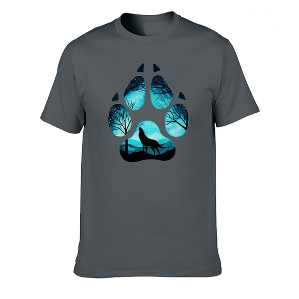 

100% cotton wolf footprint puzzle print mens o-neck t shirts fashion men's men t-shirt cool men tshirt male tee shirts, White;black