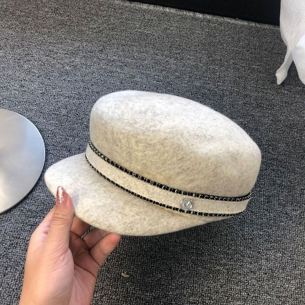 

01910-fu51519 высококачественная шерсть горный хрусталь плоские леди козырьки крышка женщины восьмиугольник шляпа, Blue;gray