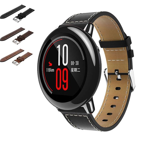 

leather bracelet smart watchband strap for huami amazfit sports watch luxury bangle wrist strap accessory correa relo, Black;brown