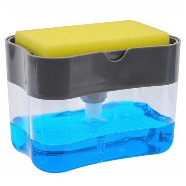 

1 pcs 10*14*10.5cm kitchen 2in1 pump soap dispenser w/ sponge holder for dish wash liquid container kitchen accessories