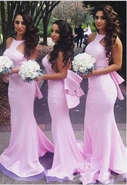 

2019 Sexy Backless Mermaid Bridesmaid Dresses Satin Ruffle Wedding Guest Dress Sweep Train Evening Dresses Custom Made Robe de soiree