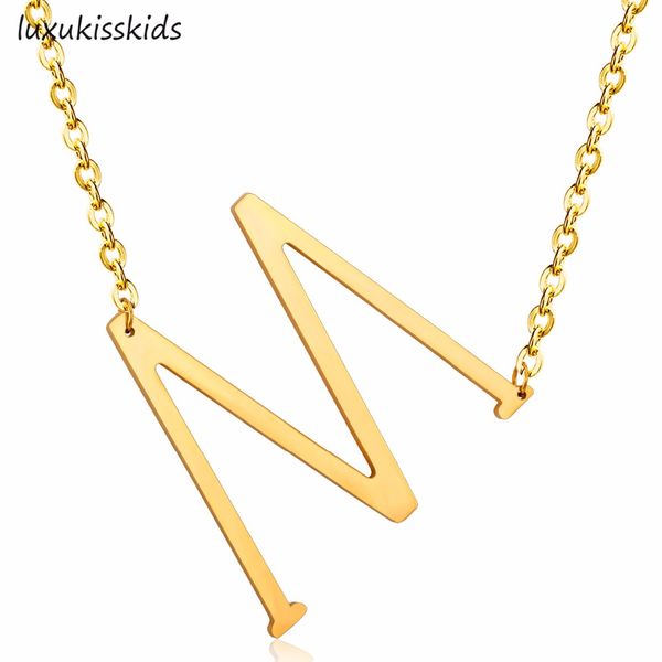 

luxukisskids stainless steel 26 initial alphabet pendant necklace arabic necklaces personalized gold jewelry choker necklace, Golden;silver