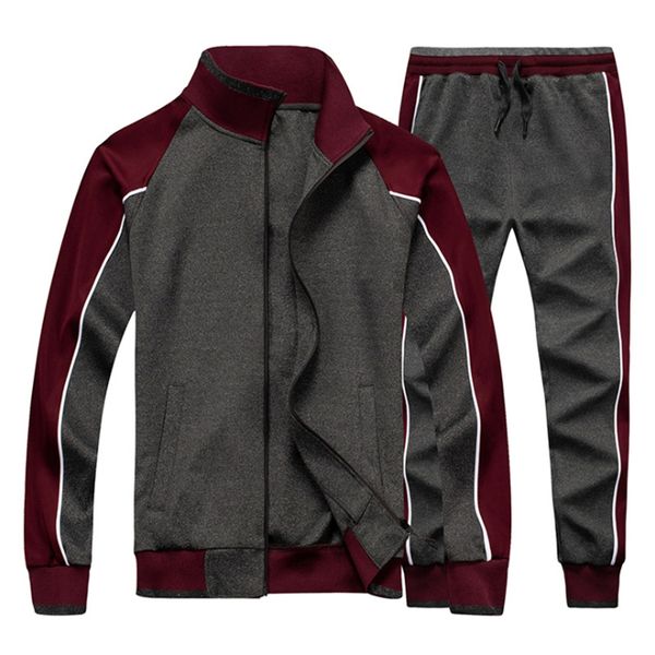 

2020 spring mens sportsuits stand collar side striped male 2pcs sets contrast color pockets casual homme tracksuits, Gray