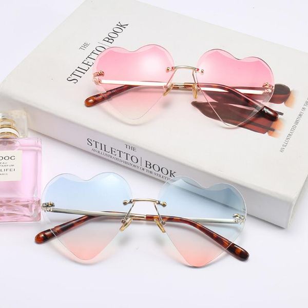 

hoku new cut diamond rimless heart sunglasses women trendy brand sun glasses ladies love heart shaped glass girls uv400 w394, White;black