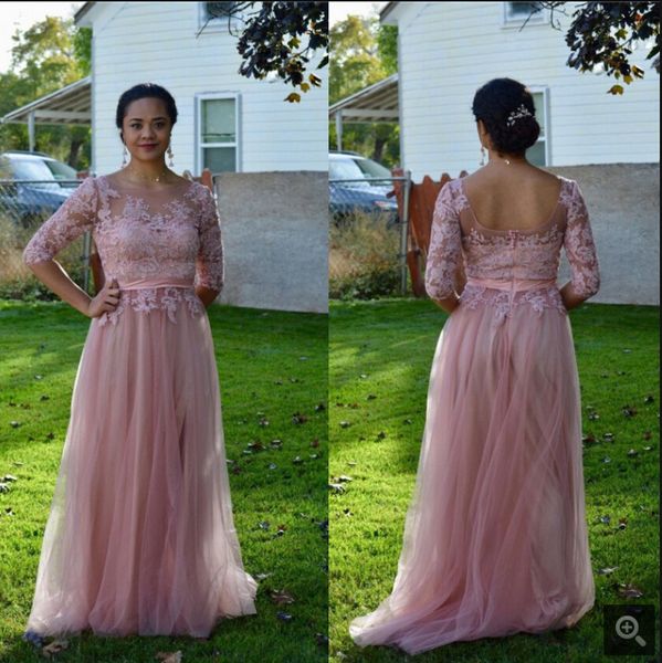 

vestido de festa pink half sleeve a line lace appliques prom dress open back with sashes elegant gorgeous prom gowns selling 2019, Black