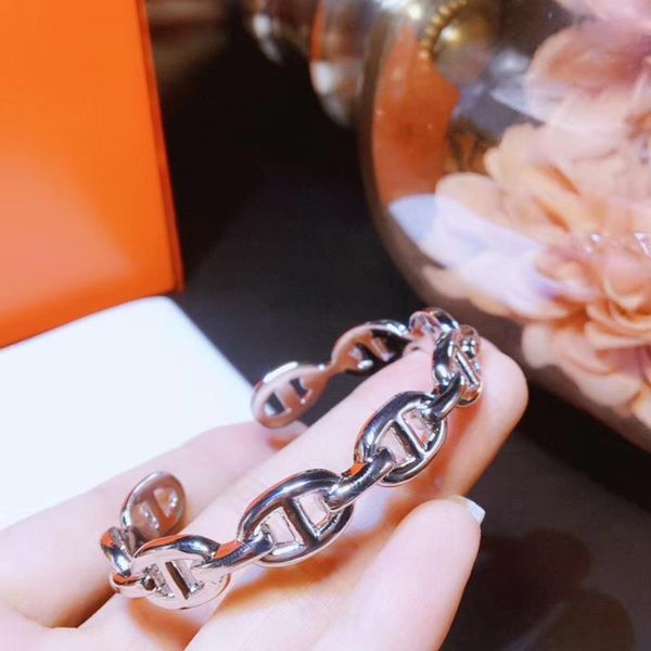 

brand s925 pure silver pig nose bracelet glossy opening design simple elegant fashion fashion bracelet prom women's, Black