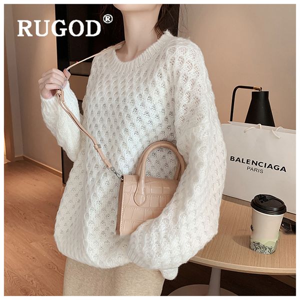 

rugod women's sweater pullovers new autumn arrivals o neck candy color loose sweet knitted pull fashion female casual warm, White;black