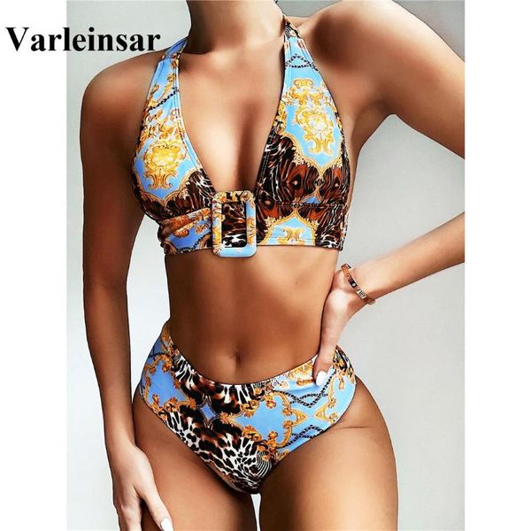 

leopard холтер бикини высокая талия купальник 2020 женщина купальники две часть комплекта бикини с поясом купальщица printed купальнике v192