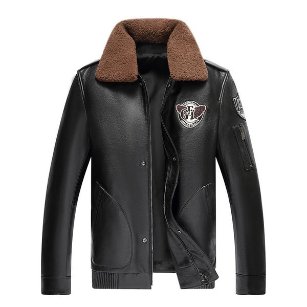 

genuine leather male leather clothing motorcycle clothing jacket slim turn-down collar short design, Black