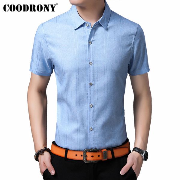 

coodrony brand men shirt 2019 spring summer cool short sleeve cotton shirt men streetwear slim fit business casual shirts s96054, White;black