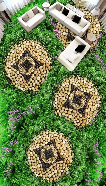 

custom 3d p wallpaper chinese style green lawn stone mosaic living room bathroom floor pvc self-adhesive mural wallpaper