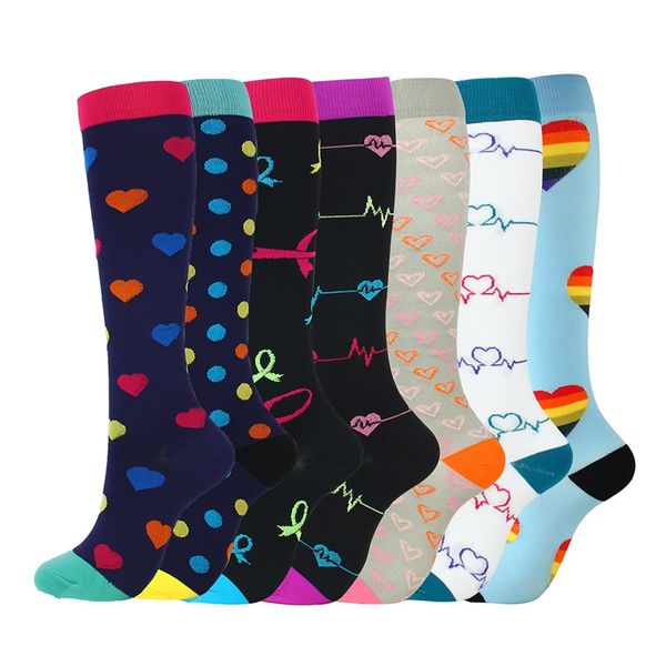 

7 pairs compression socks men women nylon yarn outdoor sports high long tube stockings running socks happy marathon fun, Black
