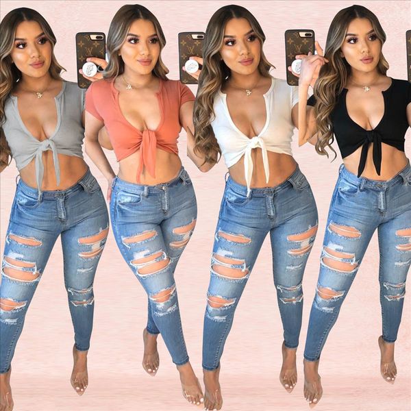 

women's lace-up navel short t-shirt 3537 women's lace-up navel short t-shirt 3537, White