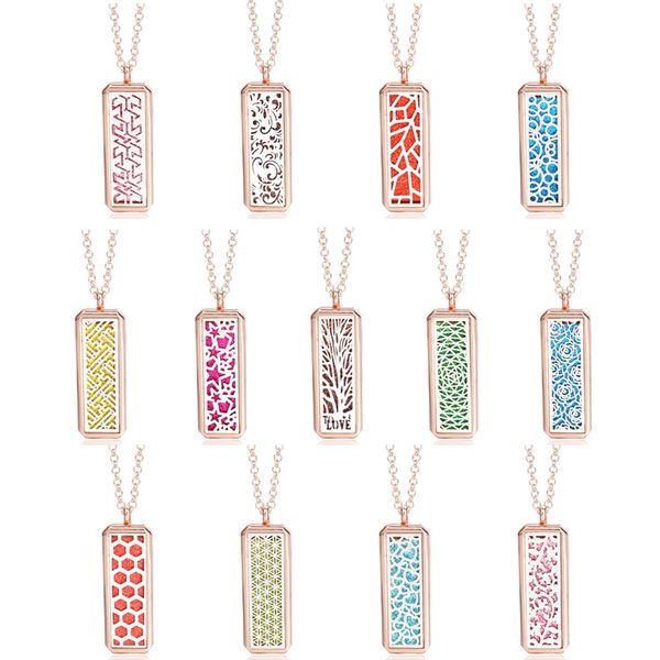 

rose gold rectangle hollow out magnetic aromatherapy diffuser necklace jewelry perfume locket pendant essential oil locket neckl, Silver