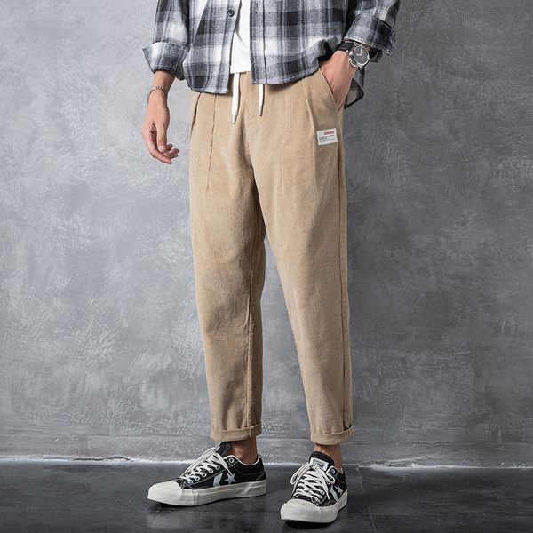 

autumn new corduroy pants men loose all match solid men pants streetwear casual trousers clothes 2019 pantalones hombre 5xl, Black