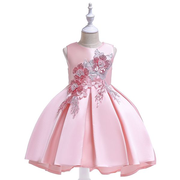 

flower girls hi-lo dresses sweet girl wedding birthday party clothes o neck satin kids formal dresses, White;blue
