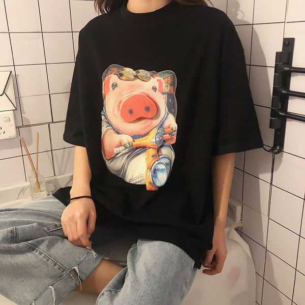 

online celebrity early spring women's dress short-sleeve t-shirt for women 2019 new style summer wear korean-style loose-fit stu, White