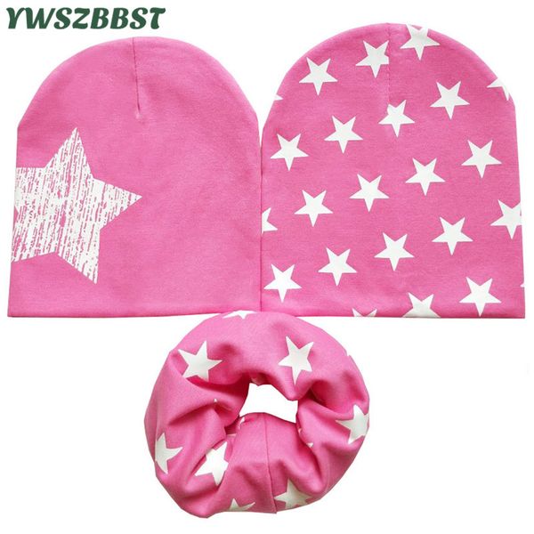 

3pc/set autumn winter crochet children hats star print cotton baby hat scarf set boys girls kids beanies cap scarf collar
