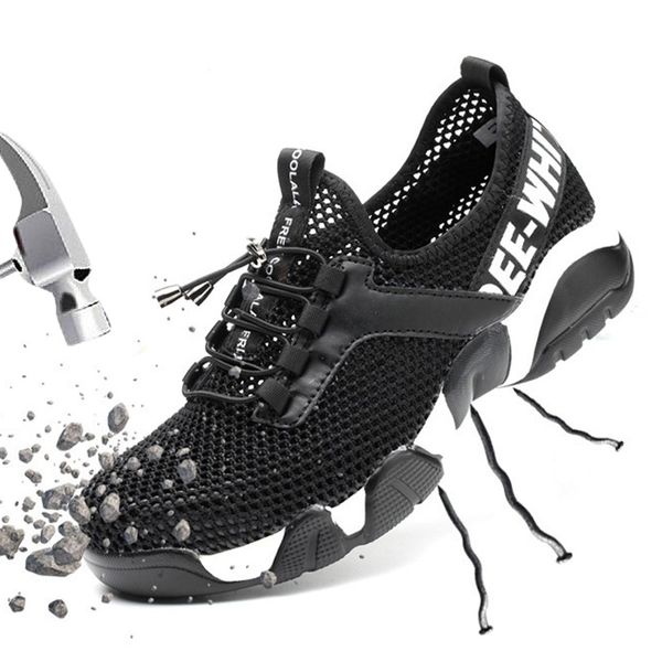 

men shoes steel toe shoes work safety boot lightweight anti-piercing indestructible work boots safety mesh sneakers, Black