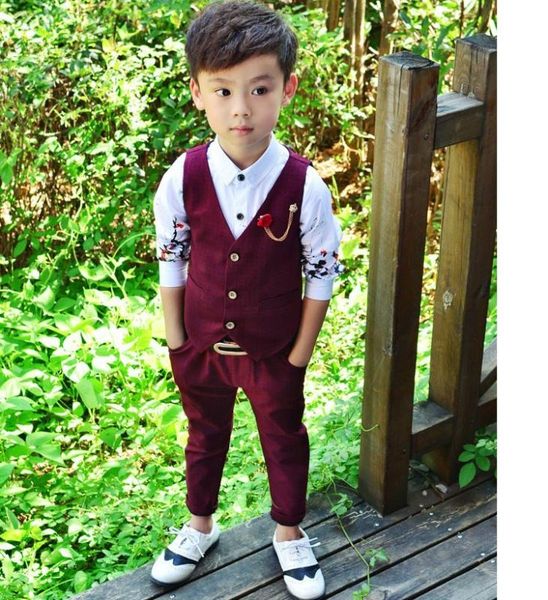 

2017 brand new 2 unids мальчики весна жилет формальный топ детские костюмы свадьба жених детские свадебные красные костюмы v воротник дети, Blue