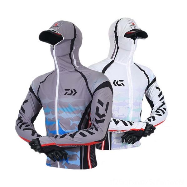 

2018 summer daiwa dawa fishing sunscreen outdoor wear athletic & outdoor apparel hooded light breathable ice silk quickdrying antimosquito l, Blue;black
