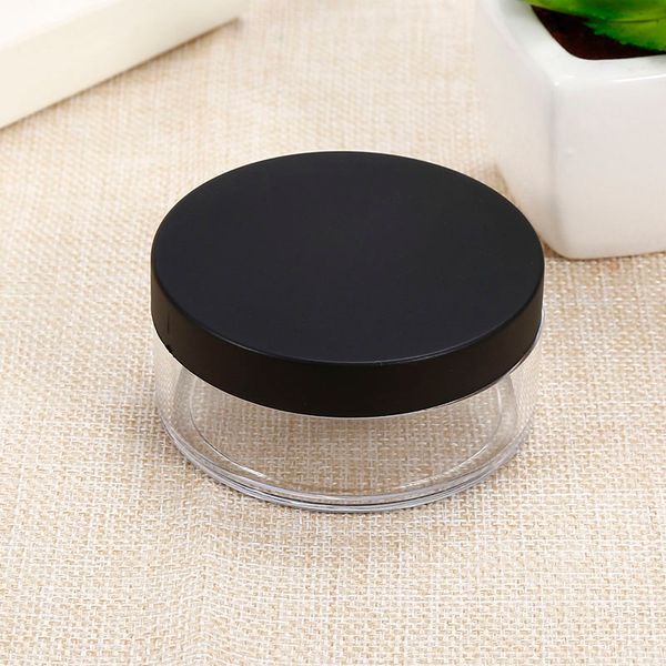 

50g plastic empty loose powder pot with sieve cosmetic makeup jar container handheld portable sifter with black white cap