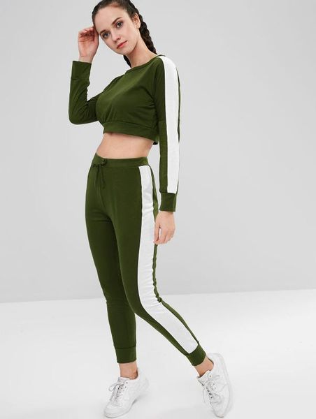 

women's tracksuits zaful long sleeves two tone high waist pants set, Gray