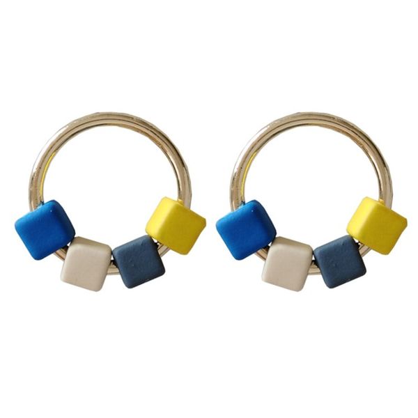 

японский и корейский стиль мода милый темперамент красивый квадратный цвет геометрические круглые серьги стержня, Golden;silver