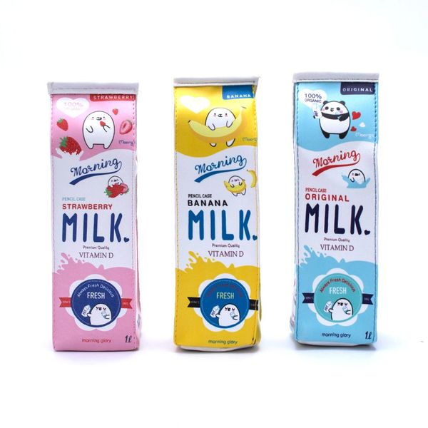

novelty cartoon milk pu leather pencil case storage organizer makeup cosmetic bag school office supplies stationery