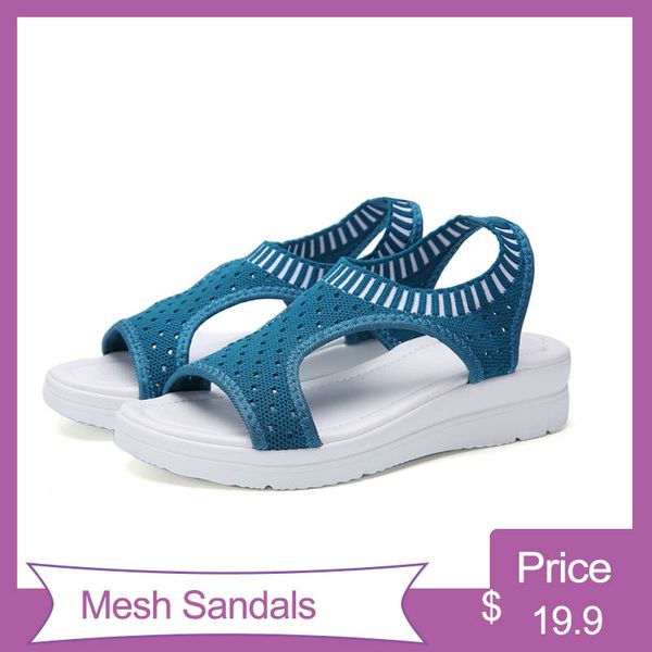 

women summer wedges sandals beach shoes 2020 elastic band 2020 summer new female mesh platform casual ladies breathable shoes, Black