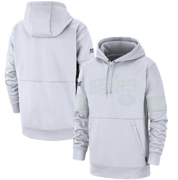 

men san francisco new style 49er authentic sweatshirt vintage 100 sideline platinum therma pullover hoodie - white, Blue;black