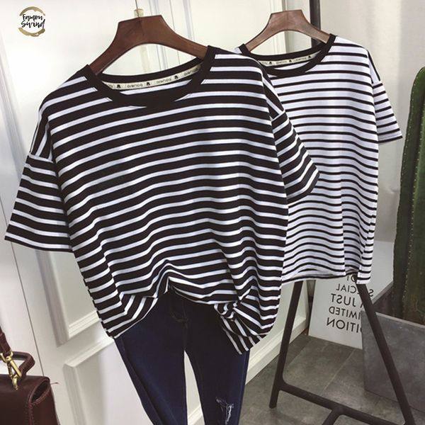 

t shirt women summer clothing korean style ulzzang harajuku striped short sleeve t shirts woman casual basic shirt top, White