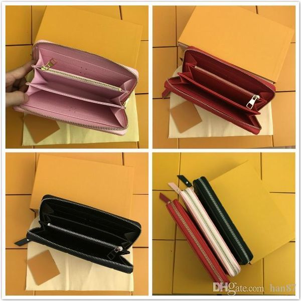 

zippy wallet wholesale 3 colors fashion single zipper designer men women leather wallet lady ladies long purse with orange box card 60017, Red;black