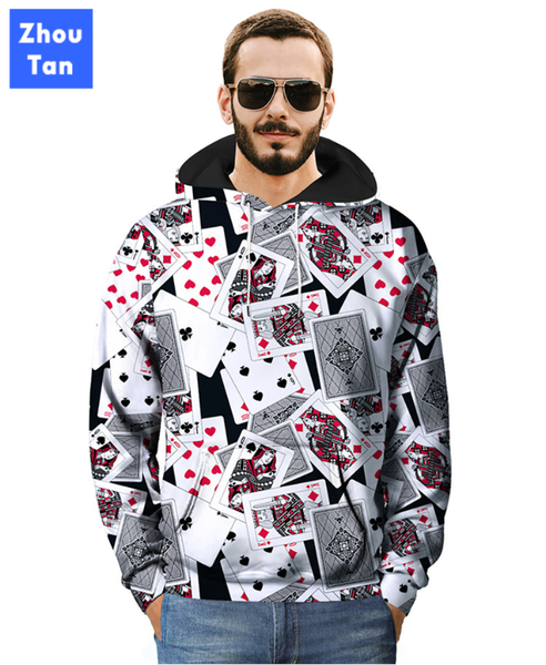 

hoodies streetwear for men new cotton pullover autumn winter o-neck poker print quality hoodie fashion casual limited genuine, Black