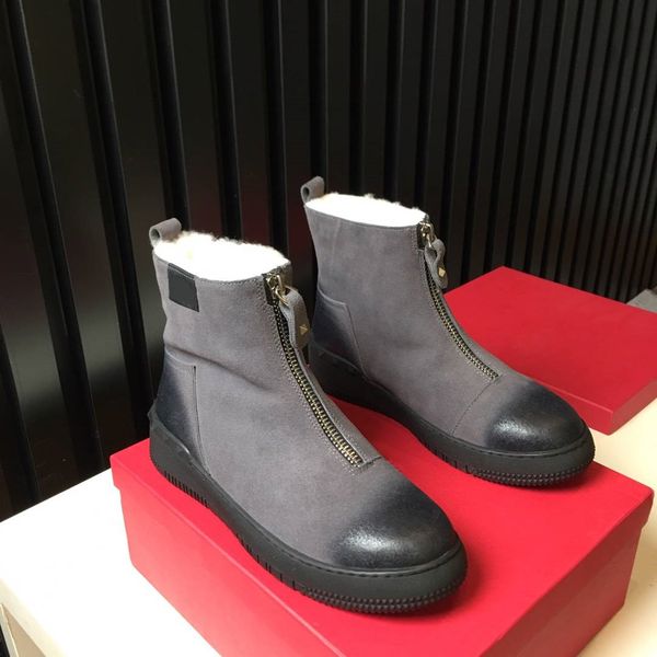 

new platform booties designer half high plush boots australia leather fashion men dark grey genuine leather half boots flat bottom, Black