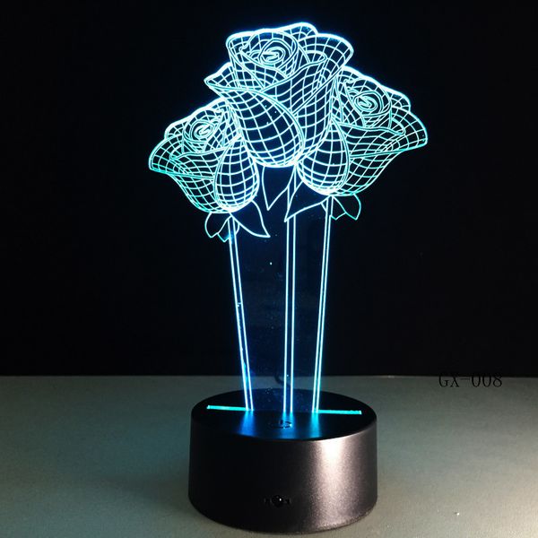 

love blue rose 3d led night light luminaria lampara 7 color change table lamp girlfriend birthday christmas new year gift gx-008