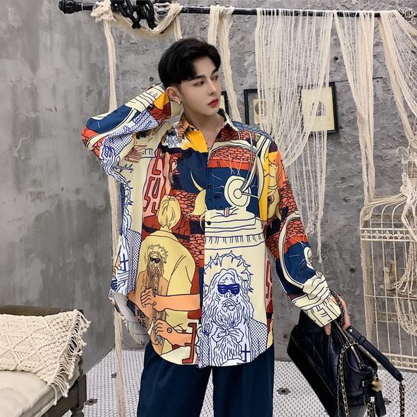 

мода печати рубашка мужчины британский стиль восстановить с длинным рукавом свободные мужские рубашки отложным воротником бизнес рубашки 201, White;black