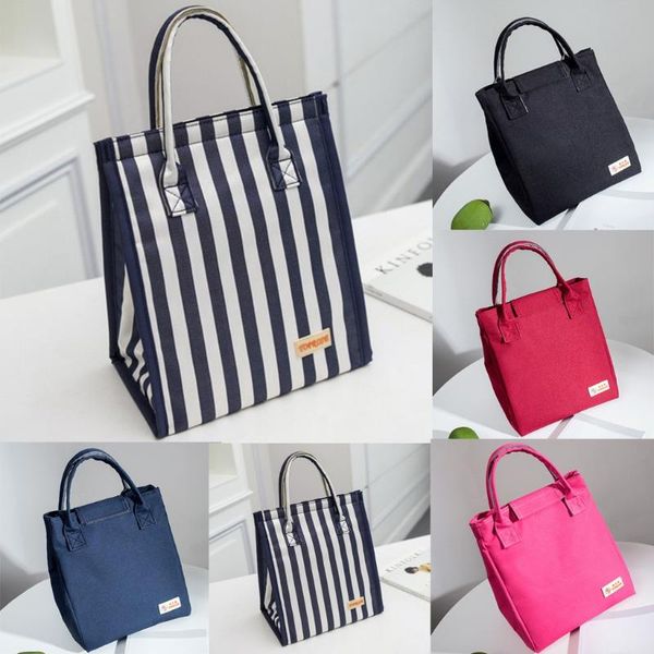 

nordic simple handbag waterproof oxford cloth insulation lunch tote large capacity portable student lunch box storage bag, Blue;pink