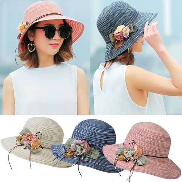 

summer floppy straw hat women ladies wide brim beach hat sun foldable cap, Black;white