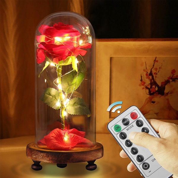 

remote control artifical rose flower 8 shiny modes led string light lamp with glass cover for party wedding couple dating