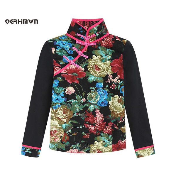 

осень зима национальный ветер хлопок с длинными рукавами женская нижняя рубашка тан костюм традиционный китайский большой размер топы блузка, Red