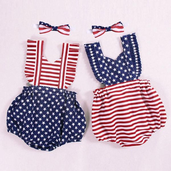 

infant baby girls 4th of july stars striped patriotic backless romper bodysuit sleeveless independence day frill star jumpsuit, White